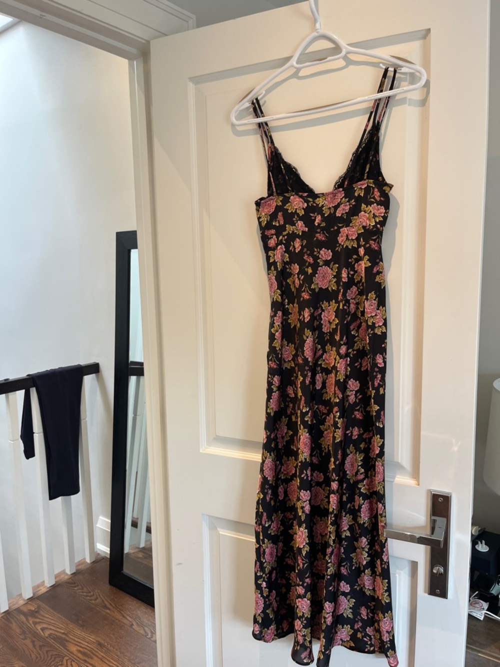 Zara Black Floral Slip Dress with Pink and Green Rose Print - Picture 3 of 3